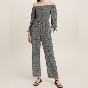 Spoiled Black and White Mandala Floral‎ Boho Off-Shoulder Jumpsuit Size M